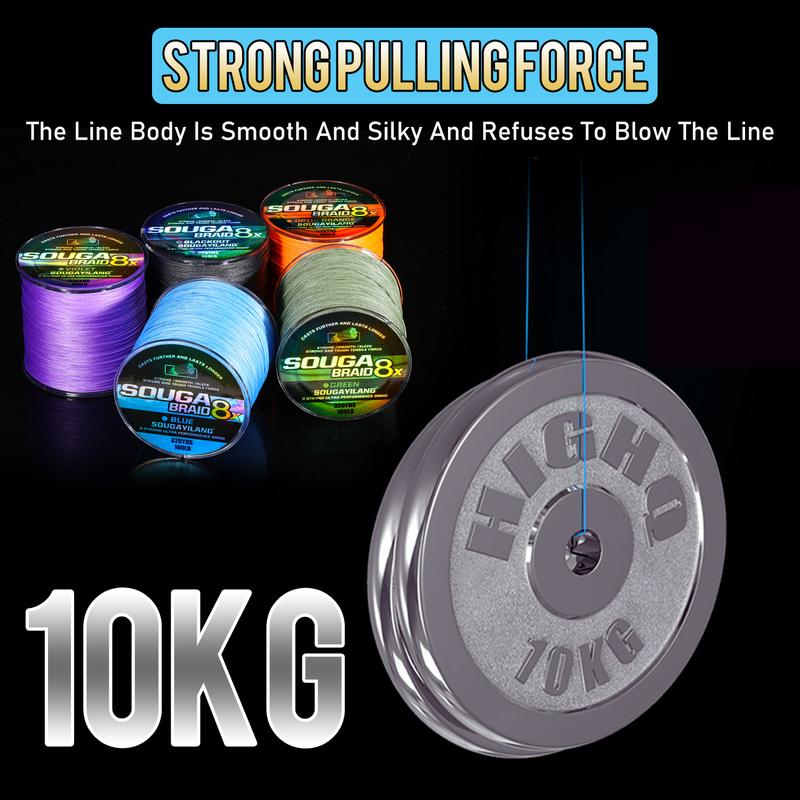 Sougayilang 300m 8X Braided Fishing Line Super Power Abrasion Resistant, Zero Stretch Super Strong Superline for Freshwater & Saltwater Fishing - Multi-Colored, Durable High-Quality Gift for Anglers fishing line Fluorocarbon Leader