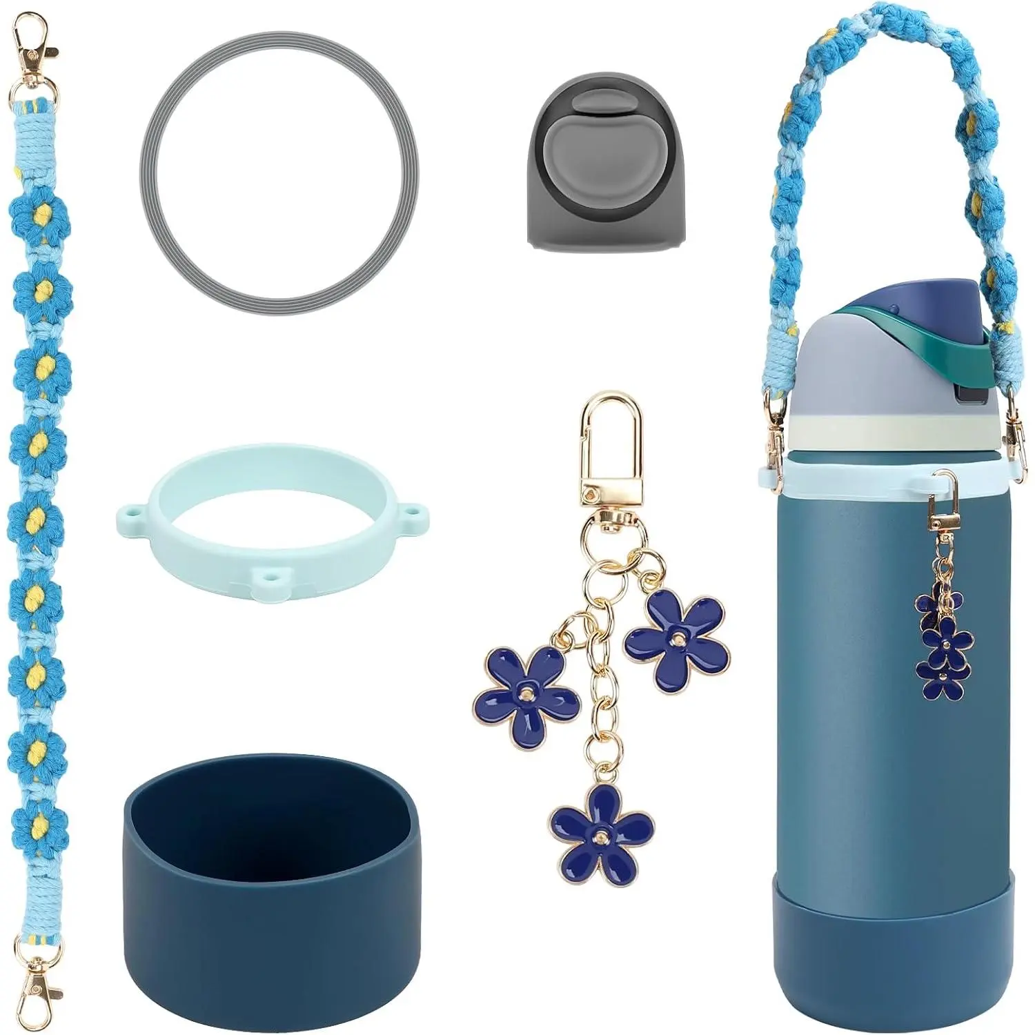 Comprehensive Compatible Owala Accessories Set: Silicone Boot for 24oz & 32oz Bottles, Water Bottle Handle Strap, Bottle Seal Ring, Replacement Stopper, Charms, Compatible Owala FreeSip