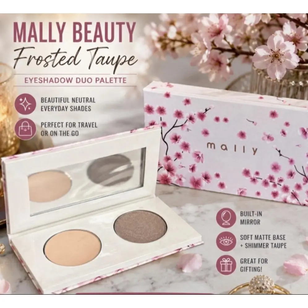 Mally Beauty Frosted Taupe Eyeshadow Duo Palette with Soft Matte Base & Shimmer Taupe Built-in Mirror Perfect for Travel or On the Go