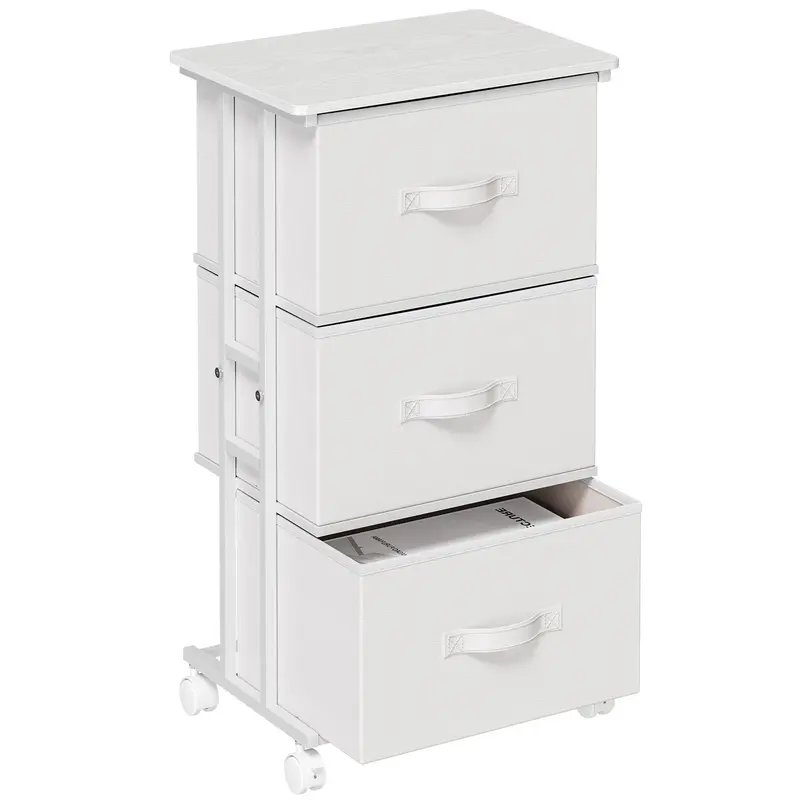 Sweetcrispy Modern 3-Drawer Rectangular Waterproof Fabric Dresser with Wheels - Sturdy Steel Frame, Removable Bins, Durable Multi-Compartment Organizer, Dresser for Bedroom, Assembly Required, Rental Room Upgrade