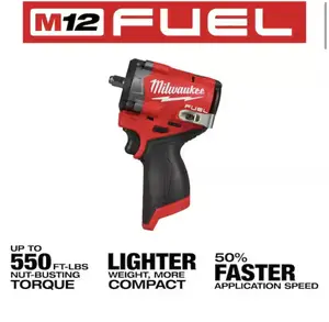 Milwaukee M12 FUEL 12V Lithium-Ion Brushless Cordless Stubby 3/8 in. Impact Wrench (Tool-Only)