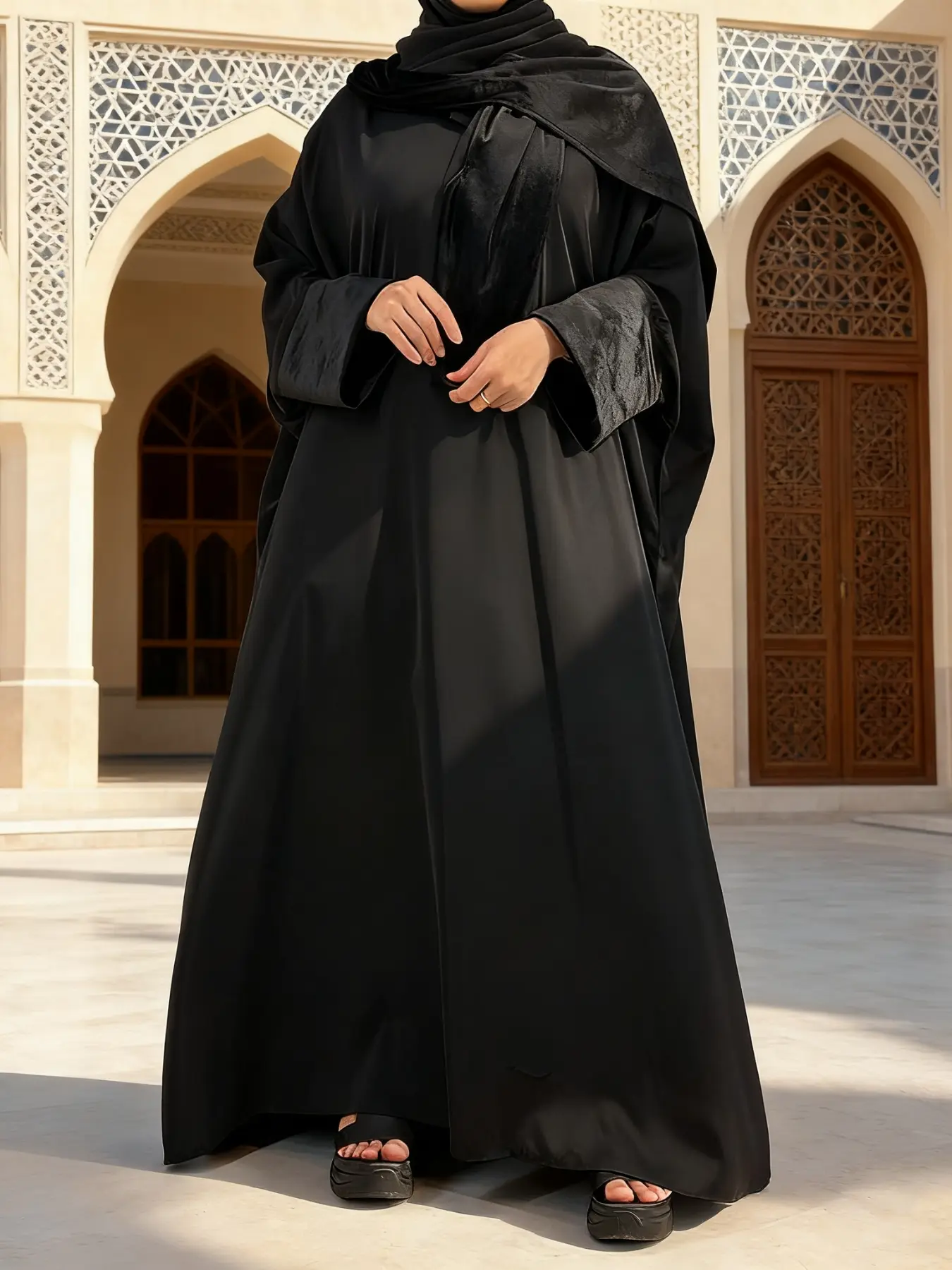 Muslim Winter Clothing Set, Luxury Velvet Sleeve Hijab, 2-Piece Set for Ramadan, Elegant Hijab for Women Bat sleeve dress, Batwing Sleeve Abaya