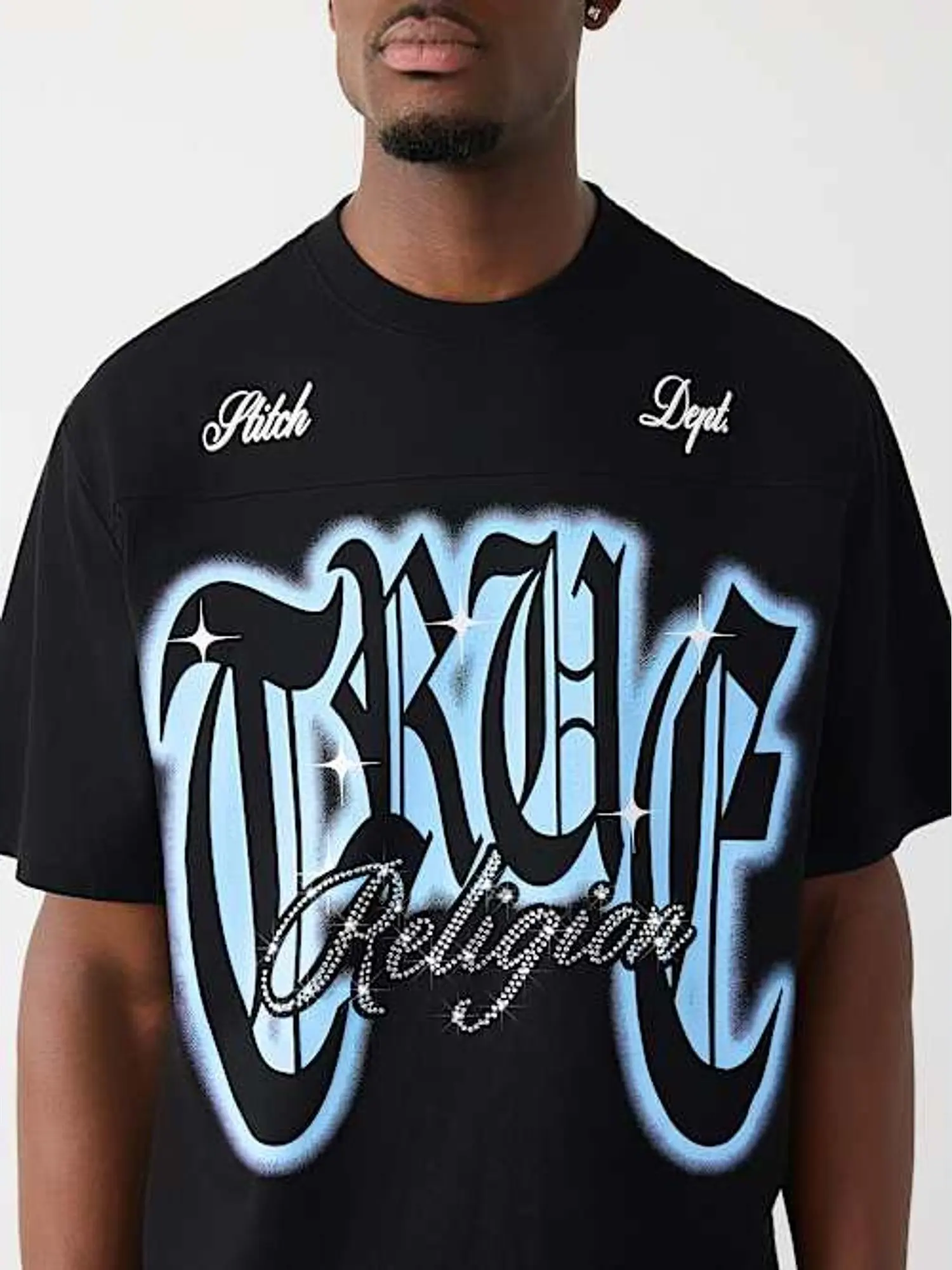 True Religion Men's Rhinestone Logo Heavyweight Boxy T-Shirt