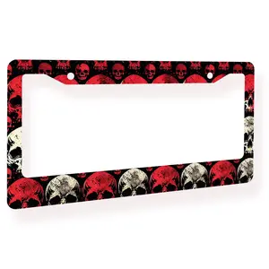 Red Skull License Plate Frame Skull License Plate Covers Aluminum Novelty Auto Car Tag Holder 2 Holes 12.3 x 6.3 Inch