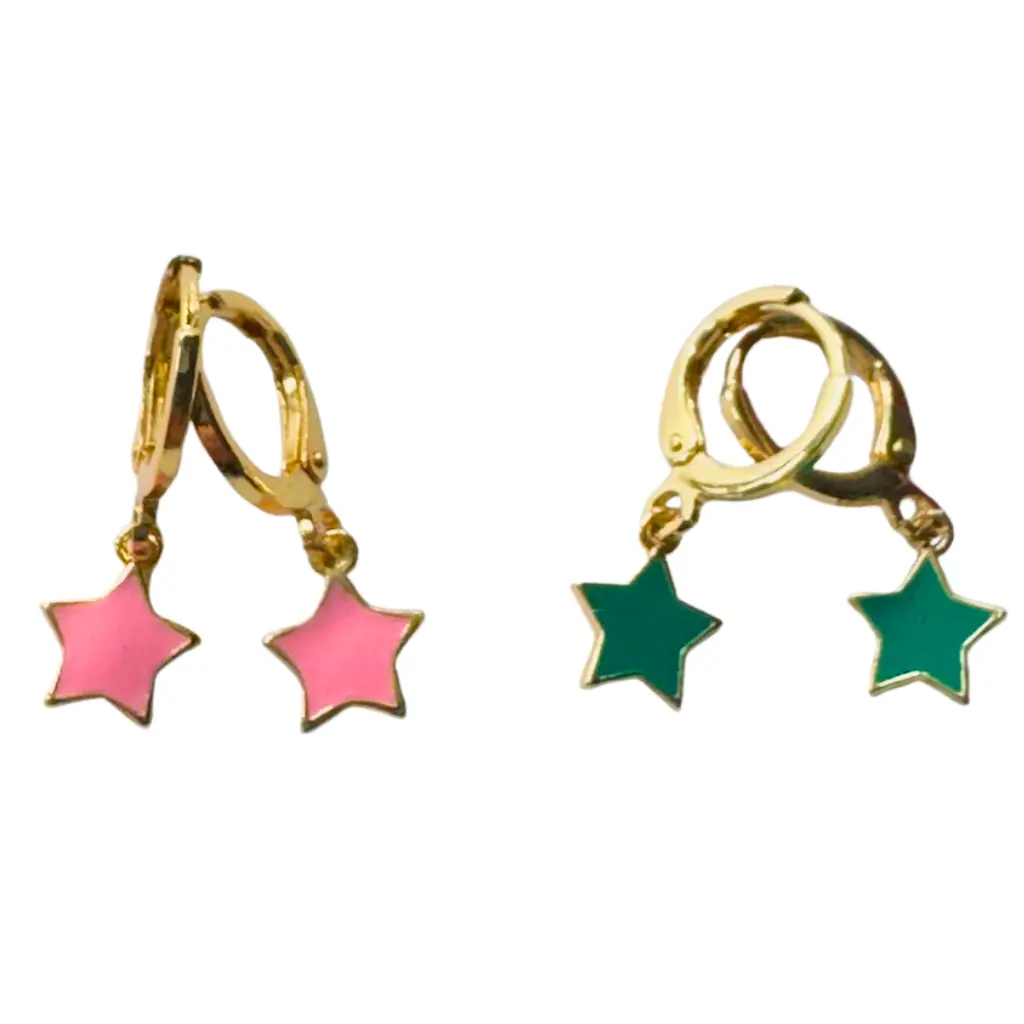 Wicked Earring Stacks - Pink and Green Gold Stars