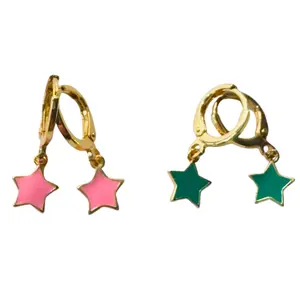 Wicked Earring Stacks - Pink and Green Gold Stars