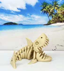 Articulated Skeleton Shark, 3D Printed Sea Animal Creature, 7.75" Posable Shark Executive Desk Toy, Stress Relief Toy