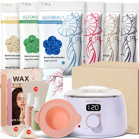 KOTAMU Digital Wax Kit Real Wax Combo - Automatic Keep-Warm Warmer with Silicone Pot, Purple Body Care Machine, 44 Accessories, 10 Minutes to Heat, 6 Weeks Smoothness, Sensitive & All Skin Types, Eyebrow & Bikini Hair Removal (Tip-to-Root Clean)