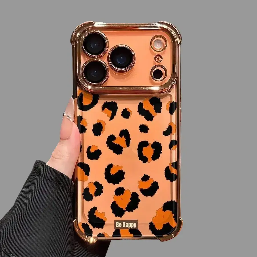 Stylish Orange Leopard Print TPU Plastic Airbag Smartphone Case - Multi-Model Hybrid Cover with Shockproof Protection for iPhone Series 17 Air/16/15/14/13/12 Pro/XS Plus Max, Ideal Gift Accessory