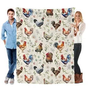 Cozy Cute Chicken Printed Flannel Blanket - Lightweight & Soft Throw for Kids, Adults, Couch, Bed, Sofa 80"x60", Printed on One Side with a Plain White Back, Halloween Thanksgiving Christmas Gift