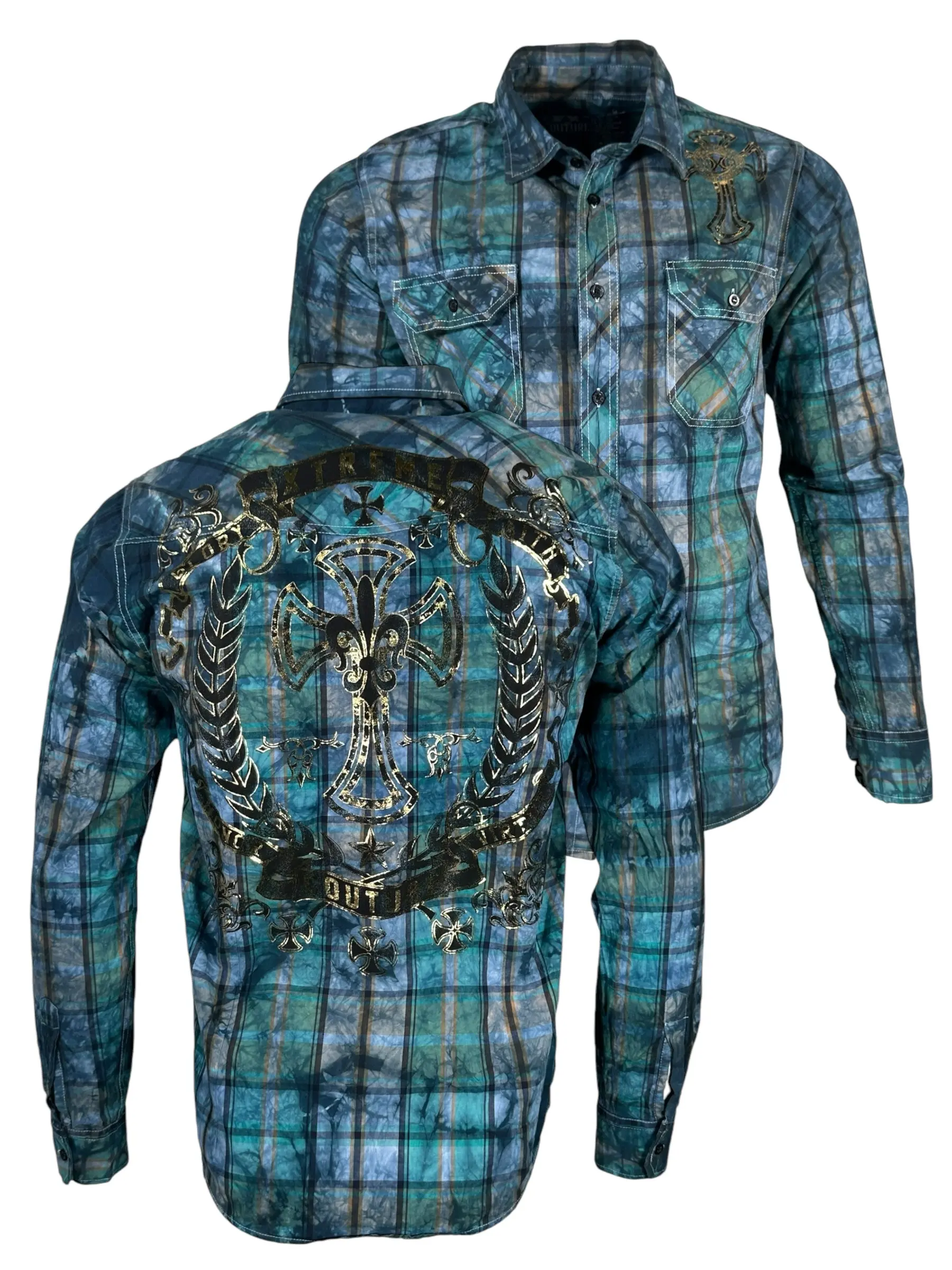 Xtreme Couture by Affliction Men's Longsleeves Graphic Button-Down Shirt - Fitted Cotton Casual Printed Menswear Top