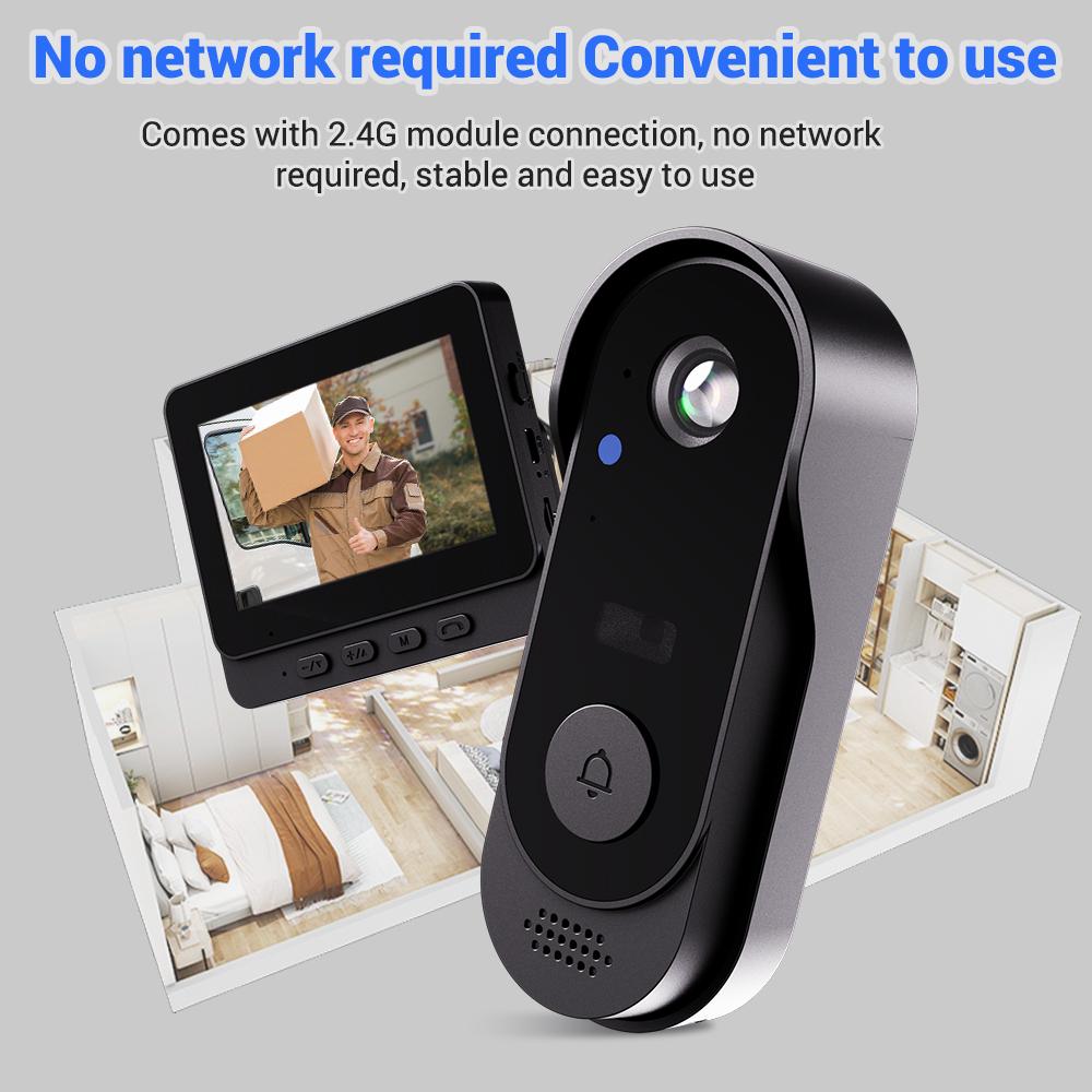 【Back To School Gift】Smart Wireless Doorbell with 4.3" Monitor, 2-Way Intercom, Night Vision, Waterproof Outdoor Security Camera, 120° Wide Angle, No WiFi/Subscription Needed, Easy Installation for Apartments & Renters, Two Way Intercom