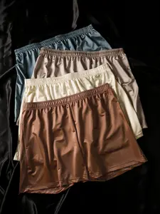 Men's Satin Boxer Shorts, Soft Comfortable Fitted Elegant Underwear, Casual Style, Plain Pattern, All Seasons, Home & Vacation Wear