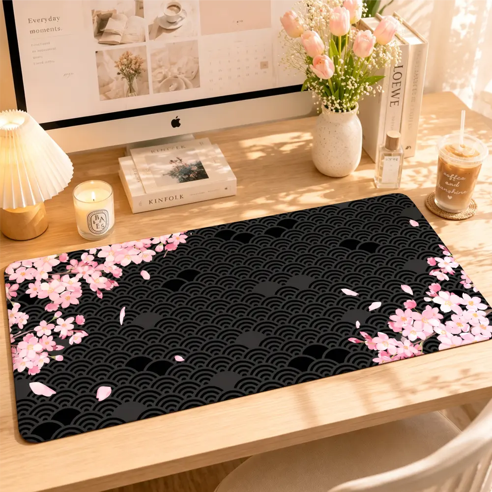 Japanese Cherry Blossom Large Protective Extended Mouse Pad - 12×24in Desktop Accessory, Natural Rubber Non-Slip Base, Durable Stitched Edges, Precise Mouse Control Desk Mat for Office & Gaming, Desktop Accessories, 12 × 24 In