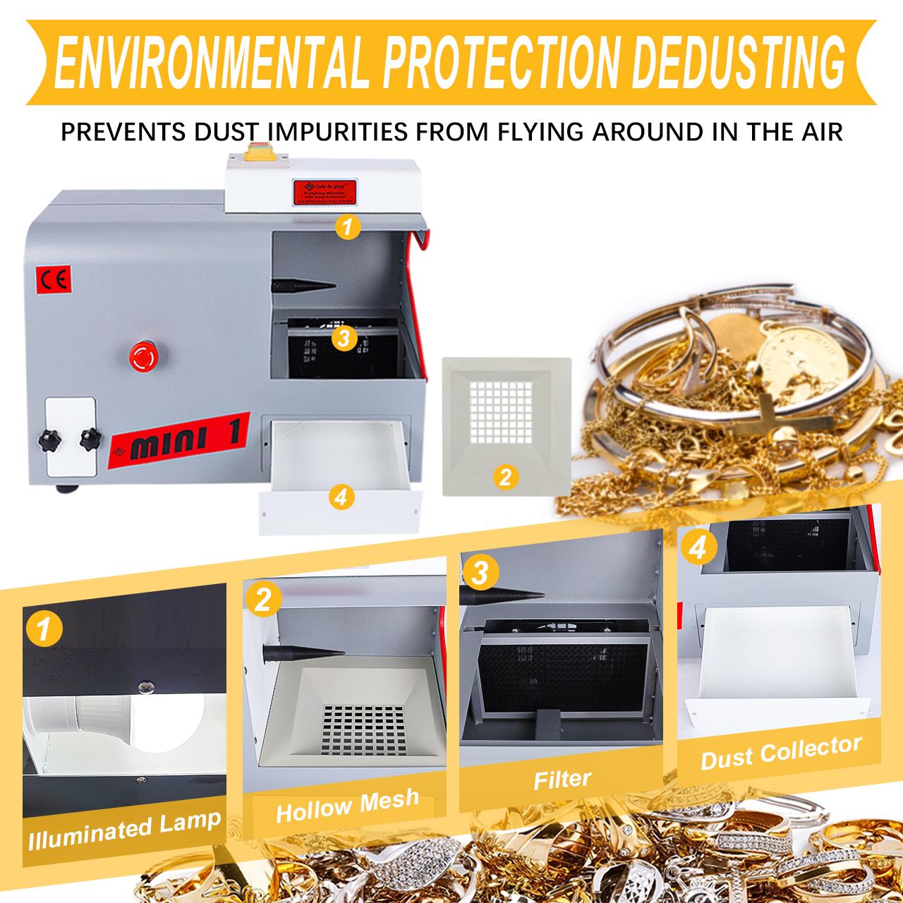 370W 2800RPM Mini 1 Jewelry Polishing Machine with Dust Collector - Professional Bench Polisher for Jewelry Making, Metal Buffing & Repair