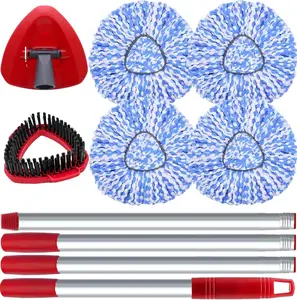 （ONLY for 2-TANK System）Spin Mop Head and Brush Replacement Compatible with O Cedar RinseClean 2-Tank System, 4 Mop Replace Heads, 1 Handle, 1 Base and 1 Scrub Brush Combo Set