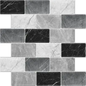 10 Sheets Peel and Stick Backsplash for 12"X12" Renter Friendly Backsplash Back Splash Subway Wall Tile Flat Vinyl Sticker for Grey Marble (Not 3D Tile)