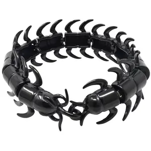 Steady Hands Creepy Crawler Bracelet Black Plated Stainless Steel Bugs Insects Centipede