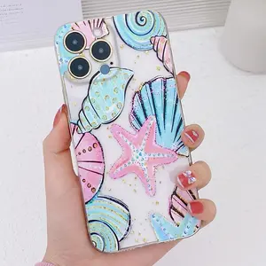 Starfish & Shell Pattern Phone Case, Cute Protective Phone Cover, Shockproof Cover, Protector, Phone Accessories Compatible with iPhone 11 12 13 14 15 16 Pro Max X XS XR XS Max