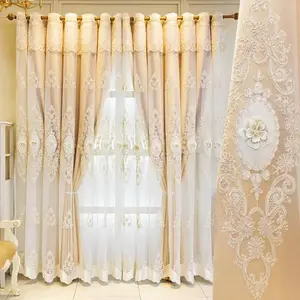 1pc Luxurious French Embroidered Window Curtain, Vintage Double Layer Full Shade, Light Blocking, Floral Pattern, Ideal for Bedroom and Living Room