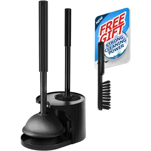 2 in 1 Toilet Plunger and Brush Set, Toilet Bowl Cleaning Combo, Groove Gap Brush, Black