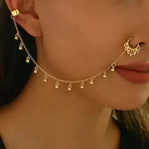 Indian Nose Chain Women's Traditional Summer Nose Piercing for Weddings Festivals Daily Wear No Plating Facial Jewelry
