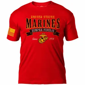 USMC Semper Fidelis T-Shirt, Red United States Marines Graphic Tee, Eagle Globe Anchor Military Shirt, Veteran Gift for Marines Men