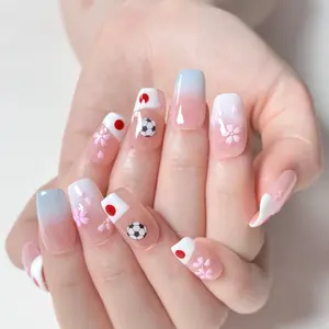 10 Pcs Japan Football Theme Nail Tips, International Football Fans Nail Wraps，Football Sports Event Fans Nails，Reusable Glossy False Nails,  Original Handmade Design High Quality Luxury Press On Nails, Perfect for Fans, Events, Parties, Includes Tool Kit