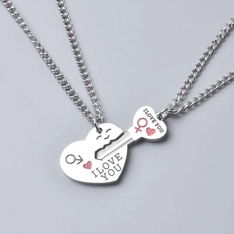 Matching Couple Necklaces Set for His and Hers, Stainless Steel Interlocking Pendants with Loving Message, Romantic Valentine's & Anniversary Gift, Loving Message Necklaces, Puzzle Pieces, Casual, Engraved, Unisex, Birthday, Comfortable, Love
