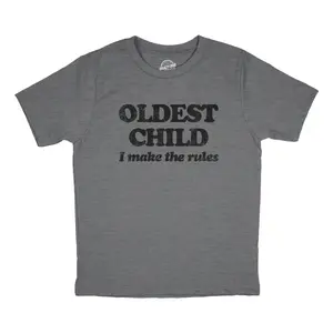 Youth Oldest Child I Make The Rules T Shirt Funny Sarcastic Sibling Novelty Tee for Kids Funny T Shirts Sarcastic Tops for Kid Funny Brother Short Sleeve Novelty Tees for Kids Light Grey