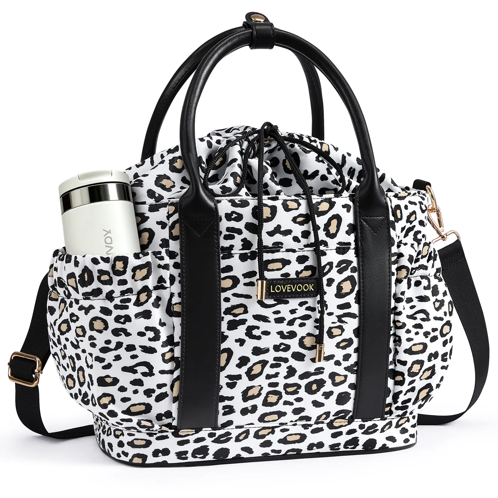 LOVEVOOK Insulated Lunch Bag Women, Stylish Puffy Adult Lunch Box with Cup Holder, Large Wide-open Leakproof Cooler Tote Bag for Work Picnic Beach Nurse Teacher College Family, Gifts for Women