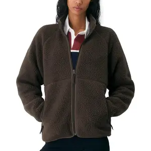 Womens Fuzzy Fleece Jacket Fall Winter Warm Long Sleeve Sherpa Coats Casual Full Zip Up Outerwear with Pockets