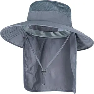 Sun Hats for Men Women Fishing Hat UPF 50+ Breathable Wide Brim Bucket Hats Summer UV Protection Safari Hat with Neck Flap Dark Grey : Sports & Outdoors
