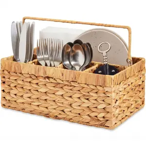 Best Choice Products Utensil Caddy w/Handle,  Woven Wicker Utensil Silverware Flatware Organizer