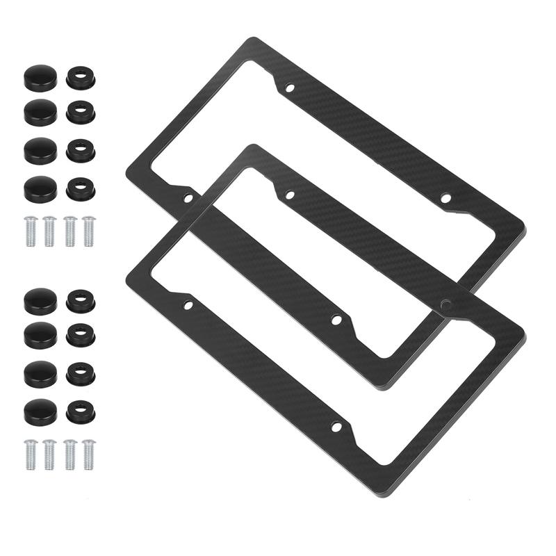 2 Pack Carbon Fiber License Plate Frame, Glossy Waterproof Plastic Number Plate Frame Print Carbon Fiber Pattern for Man and Women (with Fasteners and Screws)