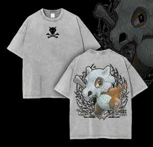 Pocket Monsters "Cubone" Vintage Unisex Oversize Anime Manga Acid Washed Heavyweight Cotton T-shirt for Fans