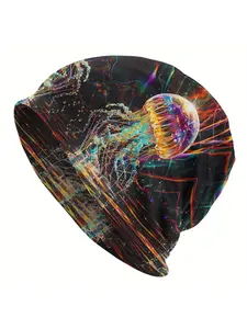 BIIHUDU Men' Glowing Jellyfish Beanie Hat with Bioluminescent Jellyfish, Funky Novelty Winter for Night Outdoors, Parties & T