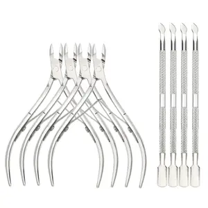 8-Piece Cuticle Trimmer Set - Cuticle Nipper, Remover, Cutter with Pusher - Stainless Steel Nail Tools for Fingernails and Toenails (Silver)