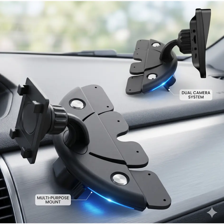 360° Rotating CD Slot Car Mount Triangle Stable Holder for Portable CarPlay Screens GPS Navigation and Dashcams