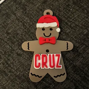 Acrylic Gingerbread Ornament with Red Bow Tie - Durable Holiday Decoration for Tree or Wreath - Perfect Traditional Gift Prop for Seasonal Charm