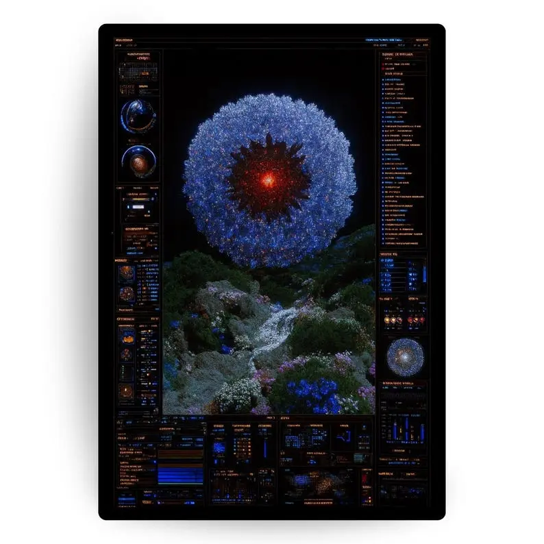 Futuristic Sci Fi Poster with Alien Technology Orb and Space Interface Design for Cyberpunk Art Lovers and Sci Fi Digital Wall Décor