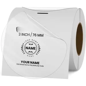 Clear Thermal Labels Vinyl 3 Inch Self-Adhesive Round Stickers Circle Roll  Printer  Package Seal for QR Code Envelope Office Retail  200 count