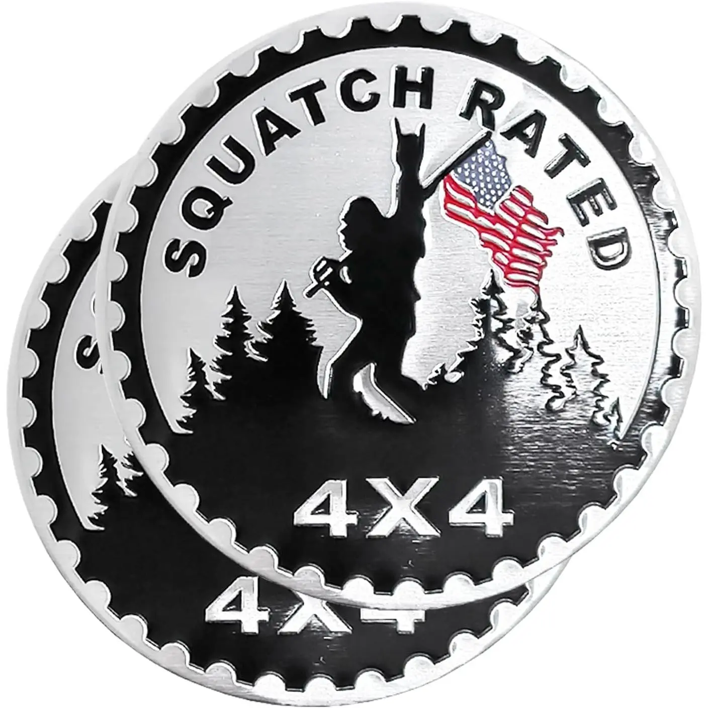 Squatch 2 PCS Badge Rated Metal Automotive Badge, 3D Round Car Badges Emblems, Compatible with Jeep Wrangler Vehicles Trucks SUV RV