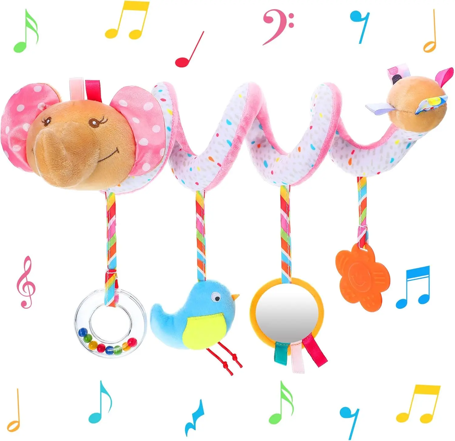 Newborn Car Seat & Stroller Toys | Spiral Hanging Plush Toy for Baby 0-6 Months | Infant Activity Toy for Crib, Car & Stroller | Baby Shower Gift