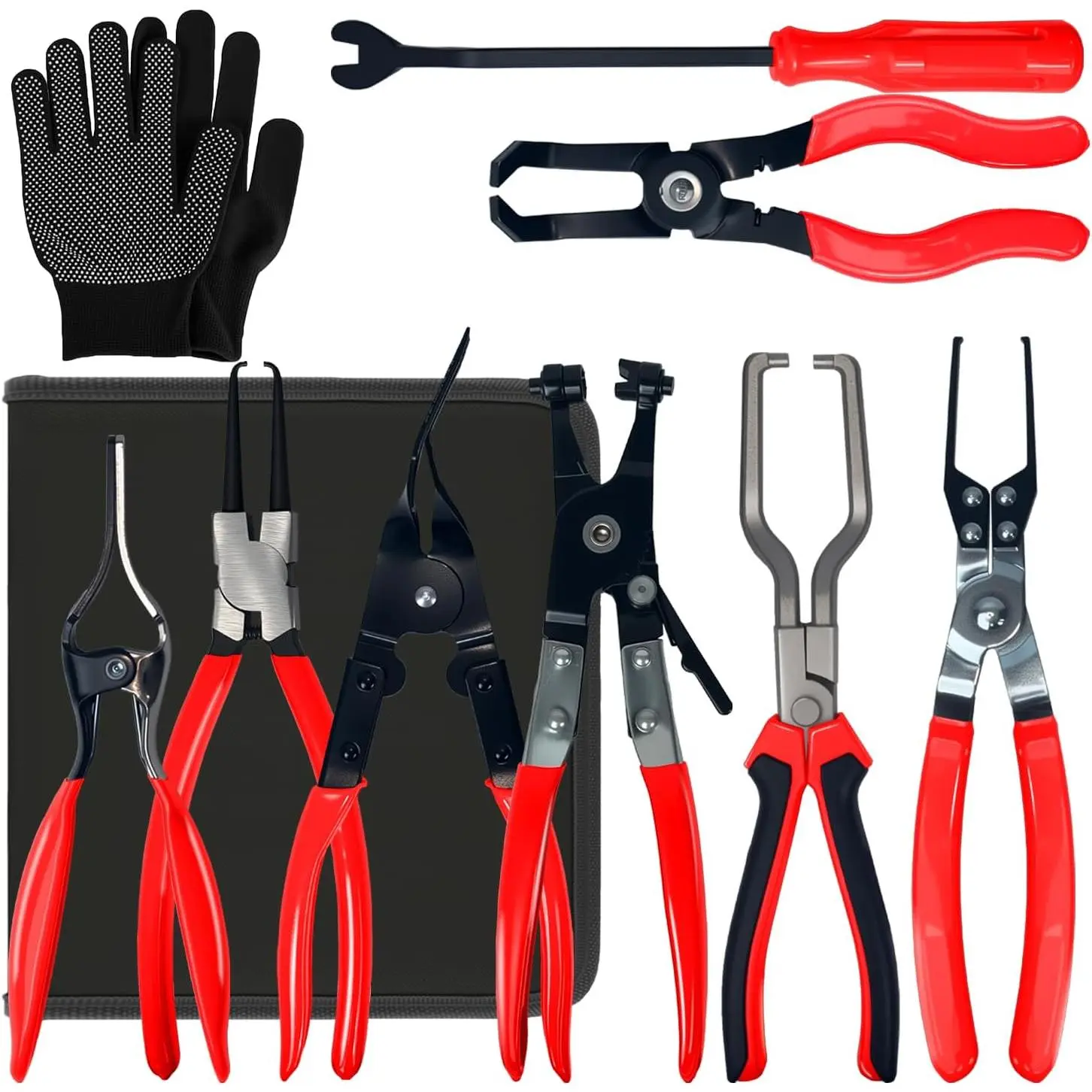 8-  Line Disconnect Tool Set,  Line/Hose Clamp/Removal Pliers, Electrical Disconnect/Push Pin Tools, Relay Puller, Panel Clip Remover & Filter Caliper with Storage Case.