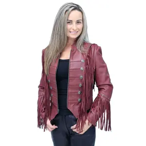 Burgundy Red Leather Fringed Band Leader Jacket #L98426SFR