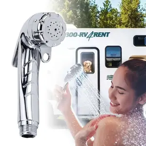 Nickel Handheld Shower Head 2-Piece Set - 1/2-Inch Connection, Flow Control Button, Detachable Spray Nozzle, Hook Included, Suitable for RV, Marine Bathrooms, Nickel Handheld Showers