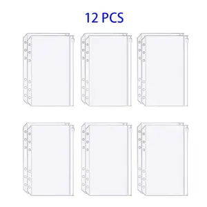 12 Transparent PVC Zipper Book Binder Rings, A6 Size, Six-Hole Design, Waterproof Cash Bag for Budget Management & Document Storage