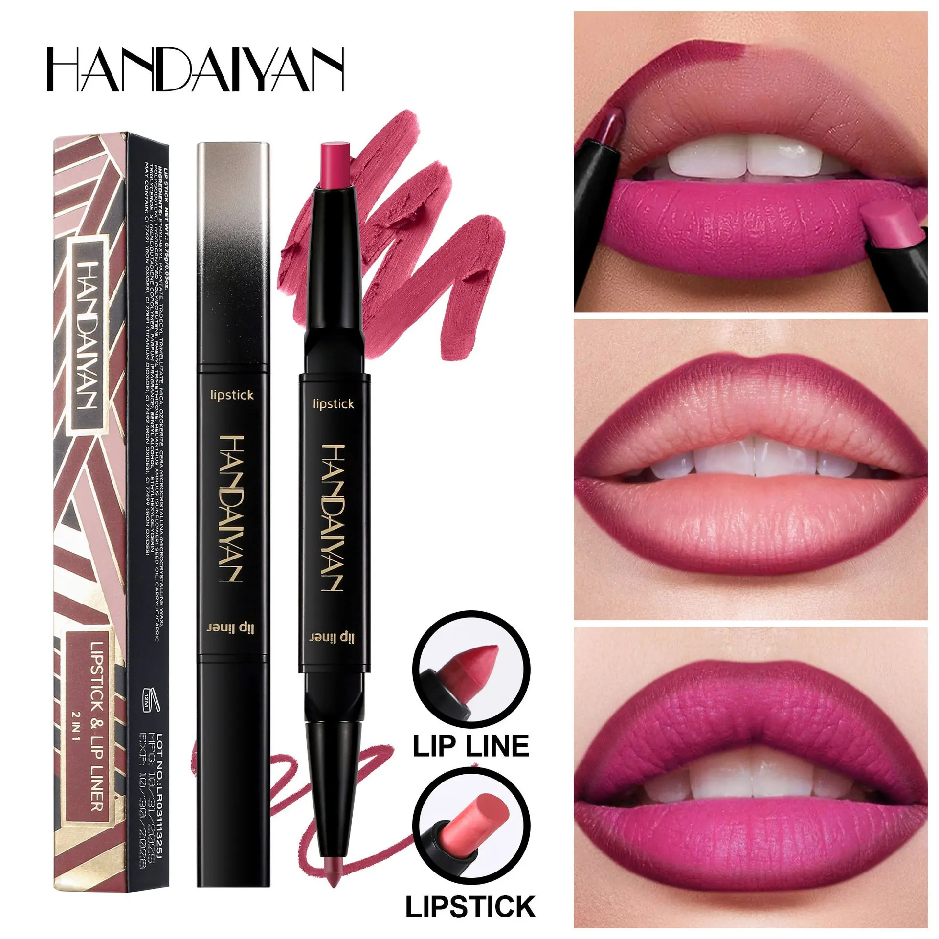 Handaiyan Lip Liner Pencil Makeup Lipliner Matte Finish Waterproof Easy to Apply Cross-Border Lip Pen, Long-Lasting Precision Makeup Tool