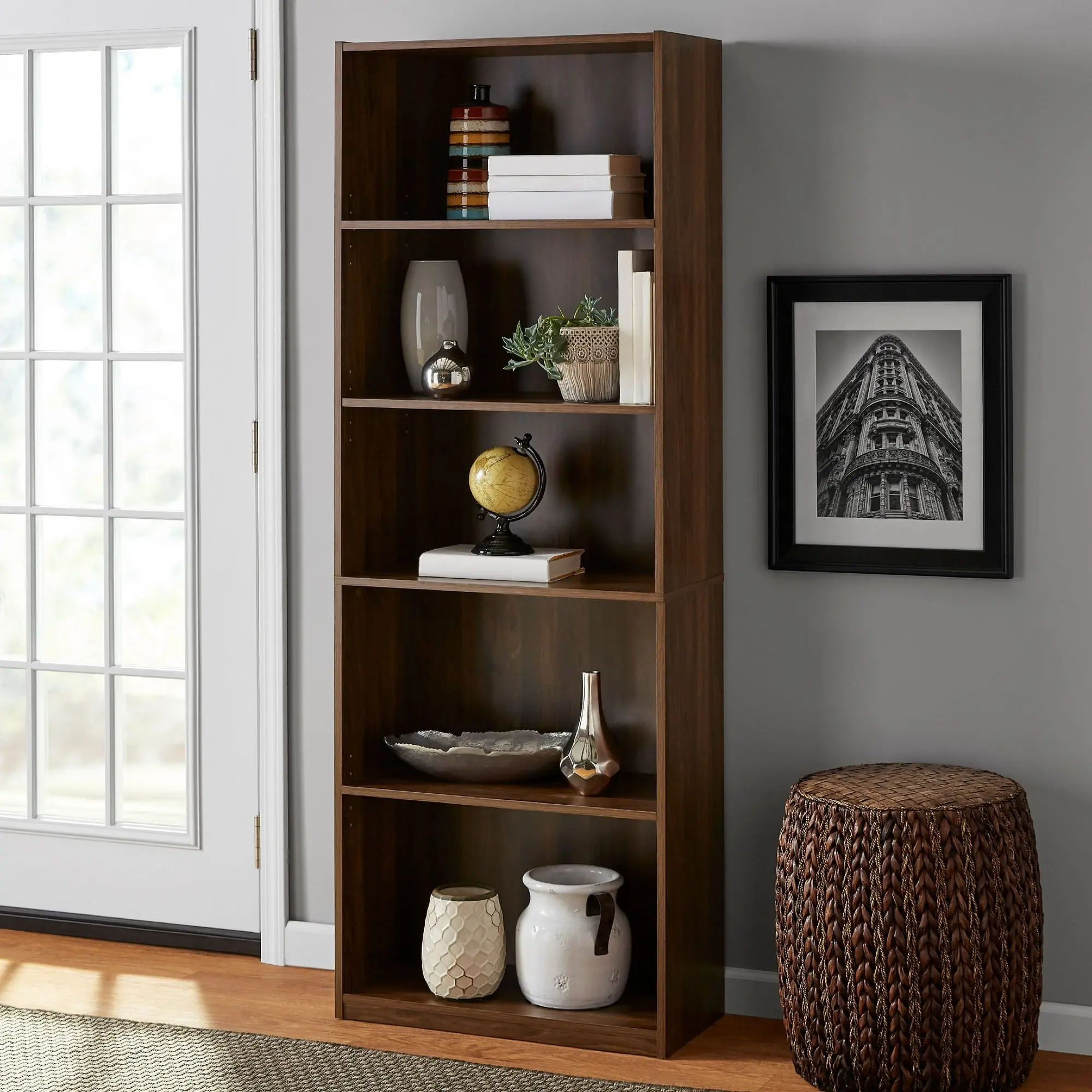 Mainstays 5-Shelf Bookcase with Adjustable Shelves, White Mainstays 5-Shelf Bookcase with Adjustable Shelves, White